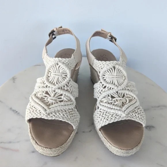 Soul Naturalizer Oasis Espadrille Wedge Macrame Sandals Cream Crochet Womens 8.5 - Picture 5 of 12